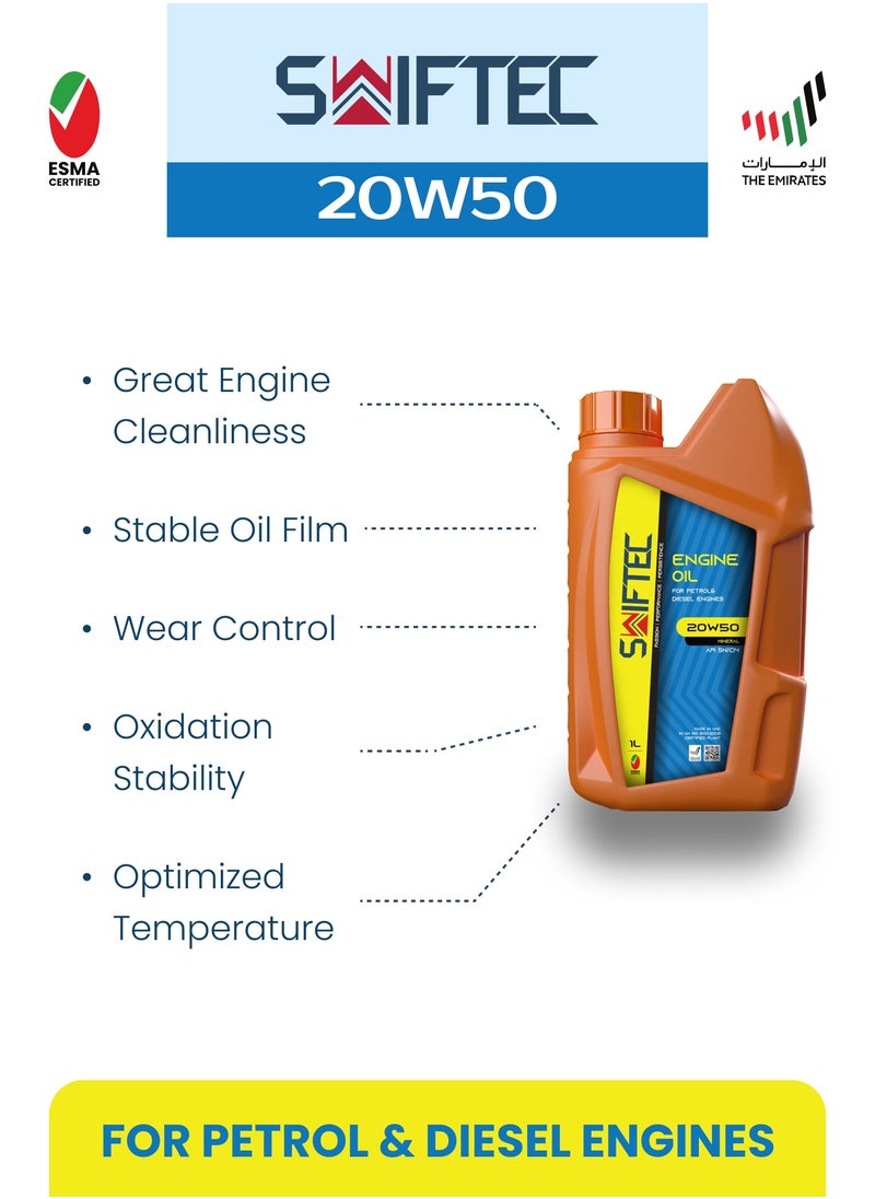 SWIFTEC Swiftec 20W50 - Mineral Engine Oil - High Performance - For Petrol & Diesel Engines 1L  - Image 4
