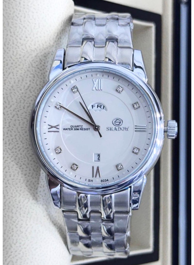 شادو ساعة شادو رجالية فاخرة - وظيفة اليوم والتاريخ - تصميم كلاسيكي بترصيع كريستال - Image 1