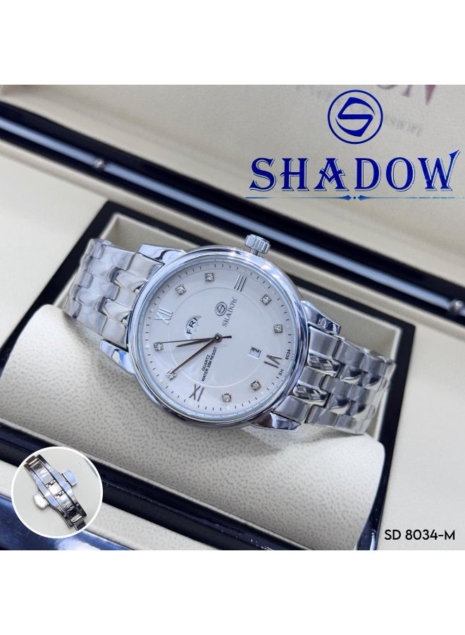 شادو ساعة شادو رجالية فاخرة - وظيفة اليوم والتاريخ - تصميم كلاسيكي بترصيع كريستال - Image 2