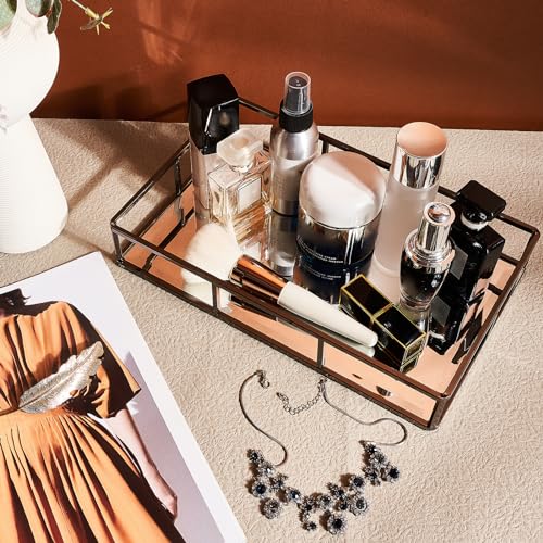 PuTwo Mirror, Smoky Black, Metal, Jewelry, Decorative, Glass, Perfume Organizer, Vanity Trays for Bathroom, Counter, 1272 inch - Image 2
