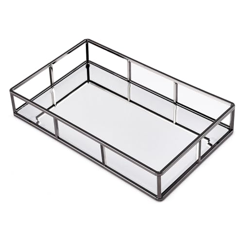 PuTwo Mirror, Smoky Black, Metal, Jewelry, Decorative, Glass, Perfume Organizer, Vanity Trays for Bathroom, Counter, 1272 inch - Image 1
