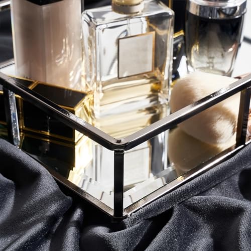 PuTwo Mirror, Smoky Black, Metal, Jewelry, Decorative, Glass, Perfume Organizer, Vanity Trays for Bathroom, Counter, 1272 inch - Image 3
