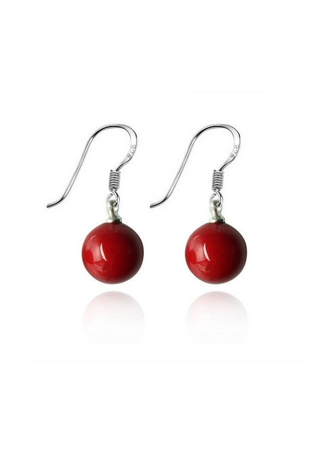 LUREME 10Mm Perfect Round Red Natural Stone Silver Tone French Hook Drop Earrings For Women 02001504 - Image 1
