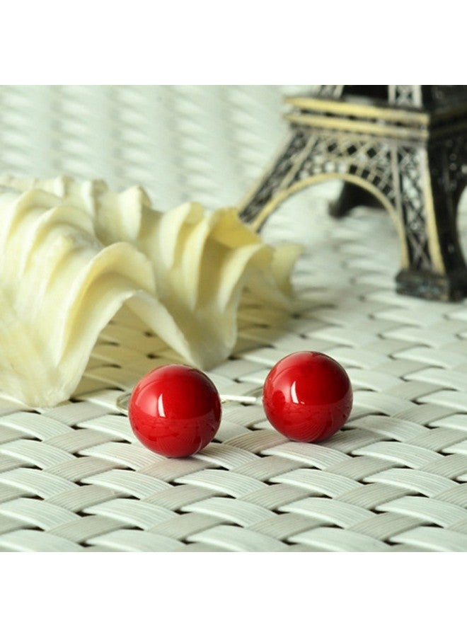 LUREME 10Mm Perfect Round Red Natural Stone Silver Tone French Hook Drop Earrings For Women 02001504 - Image 3