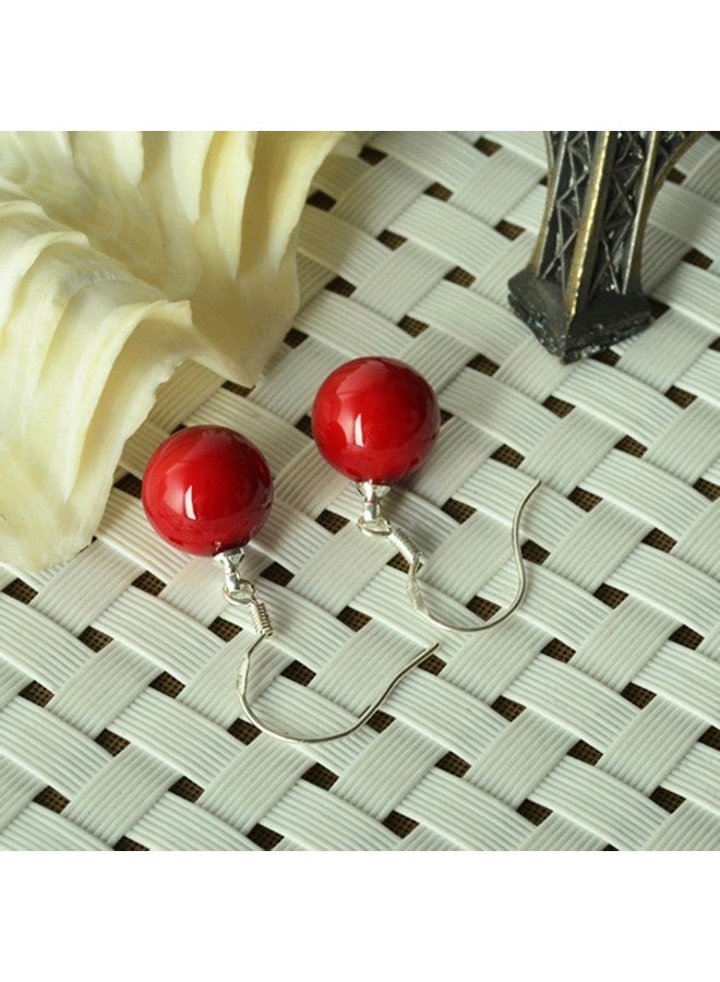 LUREME 10Mm Perfect Round Red Natural Stone Silver Tone French Hook Drop Earrings For Women 02001504 - Image 2