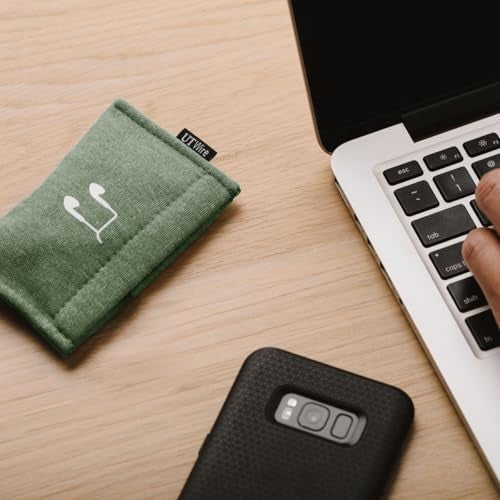 UT Wire Pocket Snap & Store Mobile Earphone Case Pouch, Sage Green with Solid Grey Interior - Image 5