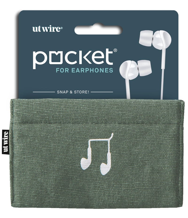 UT Wire Pocket Snap & Store Mobile Earphone Case Pouch, Sage Green with Solid Grey Interior - Image 1