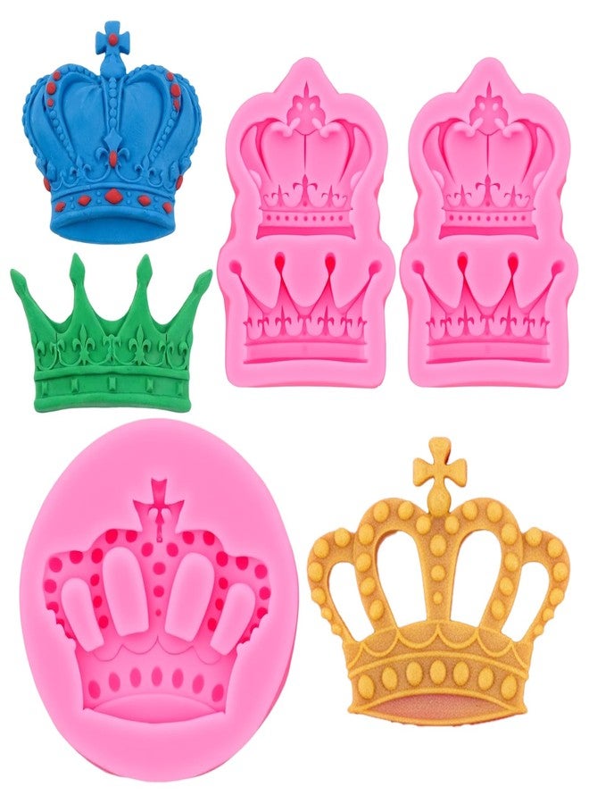Psiriol 3 Pcs Crown Fondant Molds, Silicone 3D Crown Chocolate Silicone Molds, Princess Crown Cake Decoration Chocolate Mold for Cupcake Topper Chocolate Sugar Craft Paste Clay Crafting Projects - Image 1