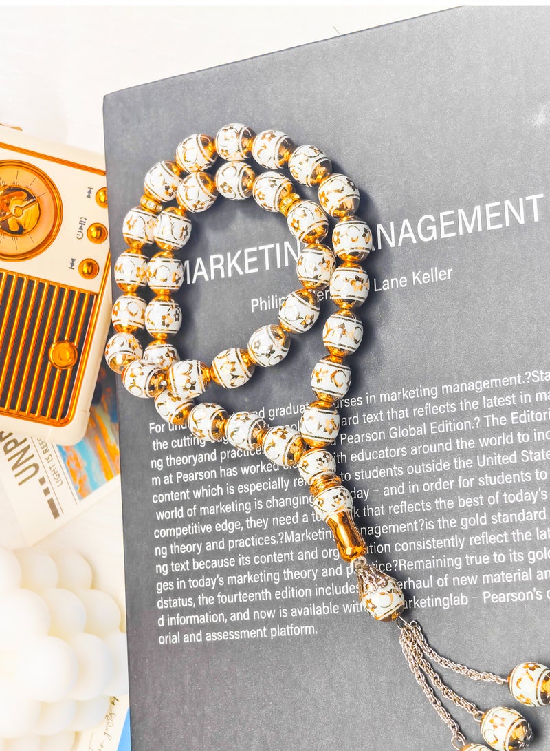 salaam-fashion 33-Bead 12mm Laser-Engraved Plum Blossom Tasbih – White Islamic Prayer Beads for Ramadan, Hajj & Daily Worship – Elegant Gift Box Included  - Image 1