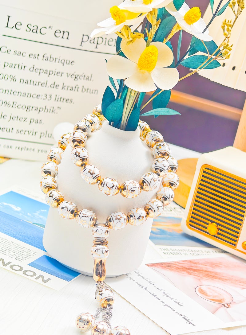 salaam-fashion 33-Bead 12mm Laser-Engraved Plum Blossom Tasbih – White Islamic Prayer Beads for Ramadan, Hajj & Daily Worship – Elegant Gift Box Included  - Image 5