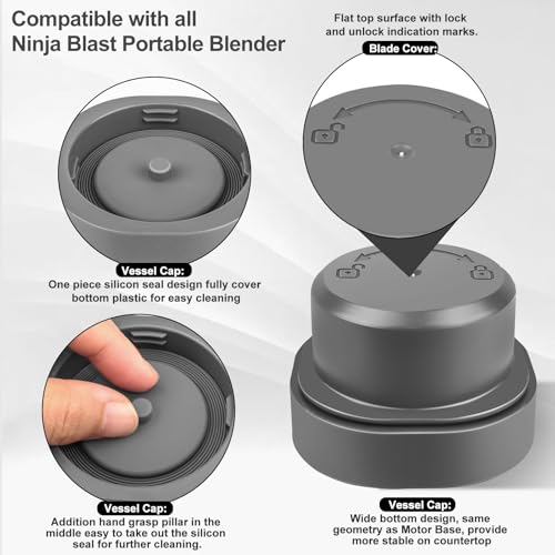foboko Blade Cover and Vessel Cap for Ninja Blast Portable Blender BC100 Series and BC151 Series, Accessories, Replacement Parts, Leakproof, Dishwasher Safe, Food Grade. Grey - Image 2