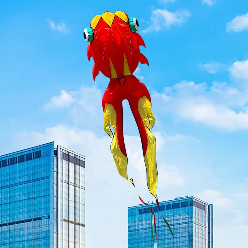 Catch&Hunt 43ft Large Kites for Adults3D Goldfish Frameless Soft Umbrella Giant Flying KitesEasy to Fly with 330Ft Kite String in Beach and Amusement ParksAges 12 Yellow red - Image 2