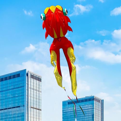 Catch&Hunt 43ft Large Kites for Adults3D Goldfish Frameless Soft Umbrella Giant Flying KitesEasy to Fly with 330Ft Kite String in Beach and Amusement ParksAges 12 Yellow red - Image 1