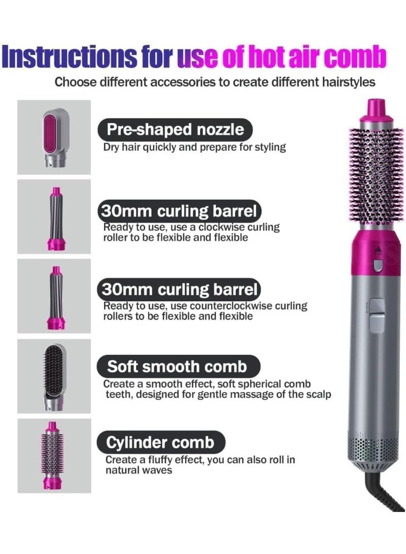 ج ت س آ ل مجموعة أدوات مجفف الشعر وتصفيف الشعر بالهواء الساخن 5 في 1، مجفف شعر متعدد الوظائف، ومكواة تجعيد، ومكواة فرد الشعر، ومكواة تكثيف الشعر، ومكواة تنعيم الشعر، وملحقات قابلة للتبديل لجميع أنواع الشعر الأنيق. - Image 4