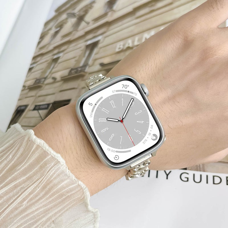 إيروريكس لساعة Apple Watch Se 2022 40 مم حزام ساعة معدني من الألماس على شكل دب (ستارلايت) - Image 4