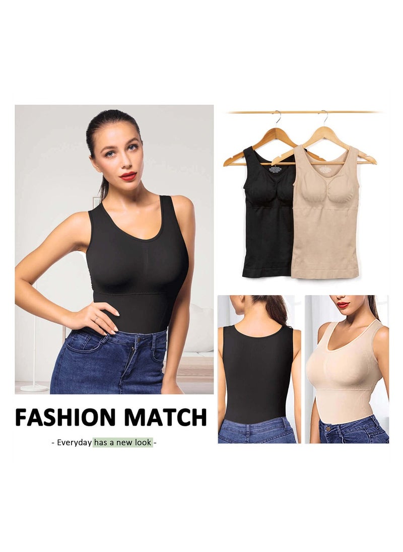 SYOSI - Women's Tummy Control Shapewear Tank Tops 2 Pack Seamless Compression Camisole Slimming Body Shaper (L) - Image 1