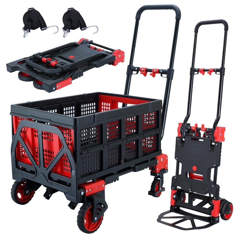 YANGTZE 2 in 1 Folding Hand Truck Dolly with Basket,330LBS Capacity Hand Cart Foldable,Hand Truck Foldable with Retractable Handle,Folding Dolly Cart with Wheels for Moving - Image 1