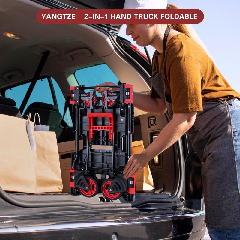 YANGTZE 2 in 1 Folding Hand Truck Dolly with Basket,330LBS Capacity Hand Cart Foldable,Hand Truck Foldable with Retractable Handle,Folding Dolly Cart with Wheels for Moving - Image 5
