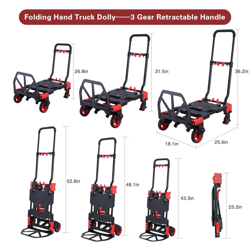 YANGTZE 2 in 1 Folding Hand Truck Dolly with Basket,330LBS Capacity Hand Cart Foldable,Hand Truck Foldable with Retractable Handle,Folding Dolly Cart with Wheels for Moving - Image 2