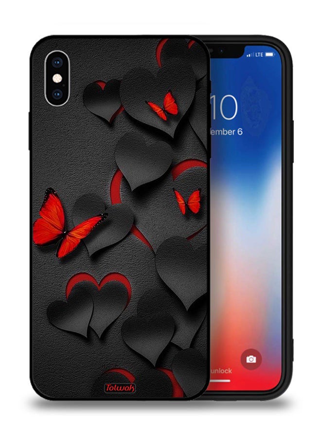 Tolwak حافظة حماية آبل آيفون XS بنمط القلوب والفراشات - Image 1