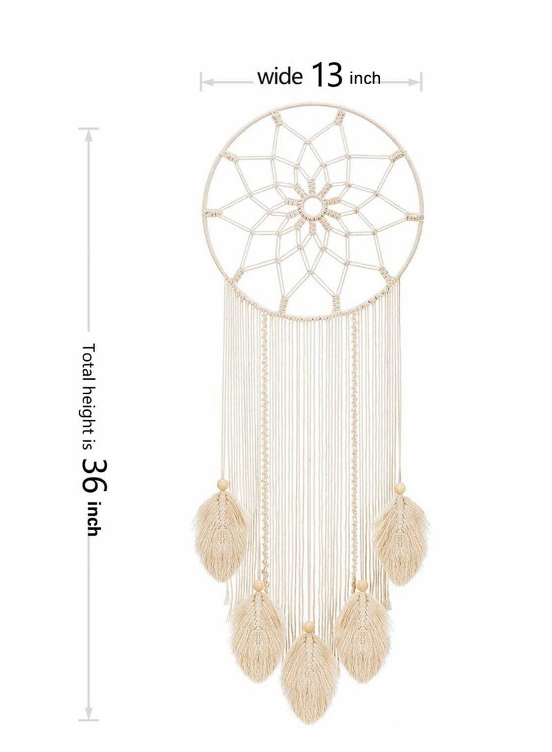 Excefore Macrame Dream Catcher Woven Feather Large Wall Hanging Handmade Dreamcatcher Boho Tassels Art Woven Decoration Home Decor Ornament Craft Gift Geometric Beautiful Wall Art for Apartment  - Image 5