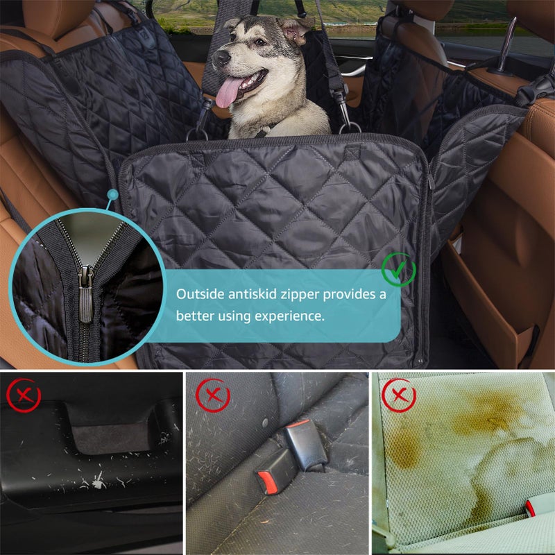 comwish Dog Car Seat Cover for Back Seat | Mesh Window & Safety Belt | 100% Waterproof Dog Hammock for Safe Travel with Side Door Protectors | Non-Slip, Scratchproof Pet Rear Seat Cover for Car, SUV,Truck - Image 3