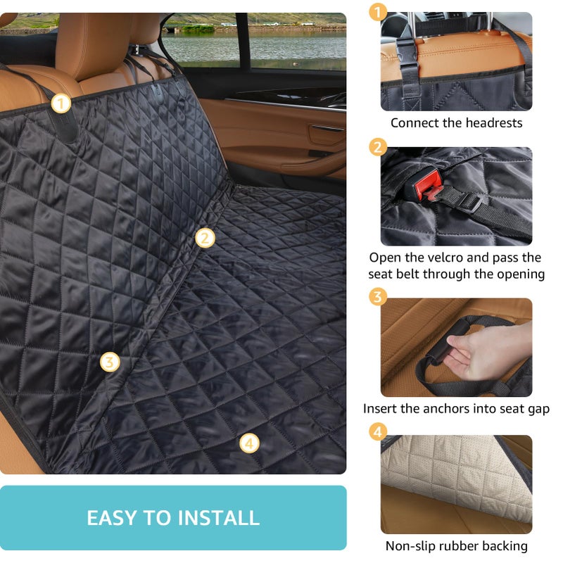 comwish Dog Car Seat Cover for Back Seat | Mesh Window & Safety Belt | 100% Waterproof Dog Hammock for Safe Travel with Side Door Protectors | Non-Slip, Scratchproof Pet Rear Seat Cover for Car, SUV,Truck - Image 5