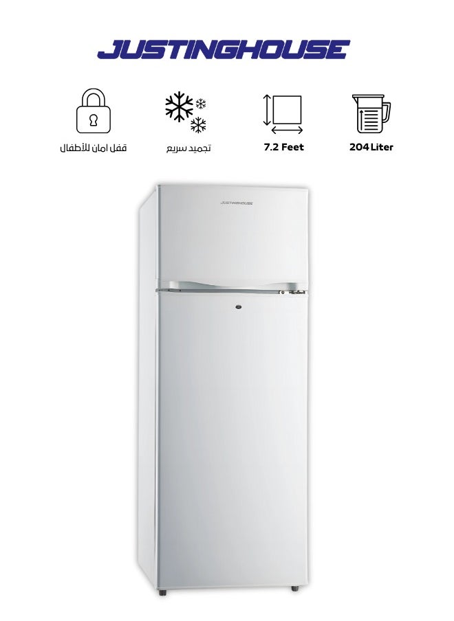 JUSTINGHOUSE - Double Door Refrigerator, 204 Liters, White - JSRF-229D - Image 1