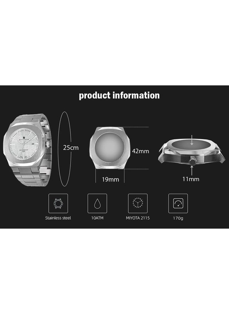 Sapphero - Original Made in Germany 100M Waterproof Japan Miyota Quartz Mechanism Stainless Steel Men's Wristwatch - Image 1