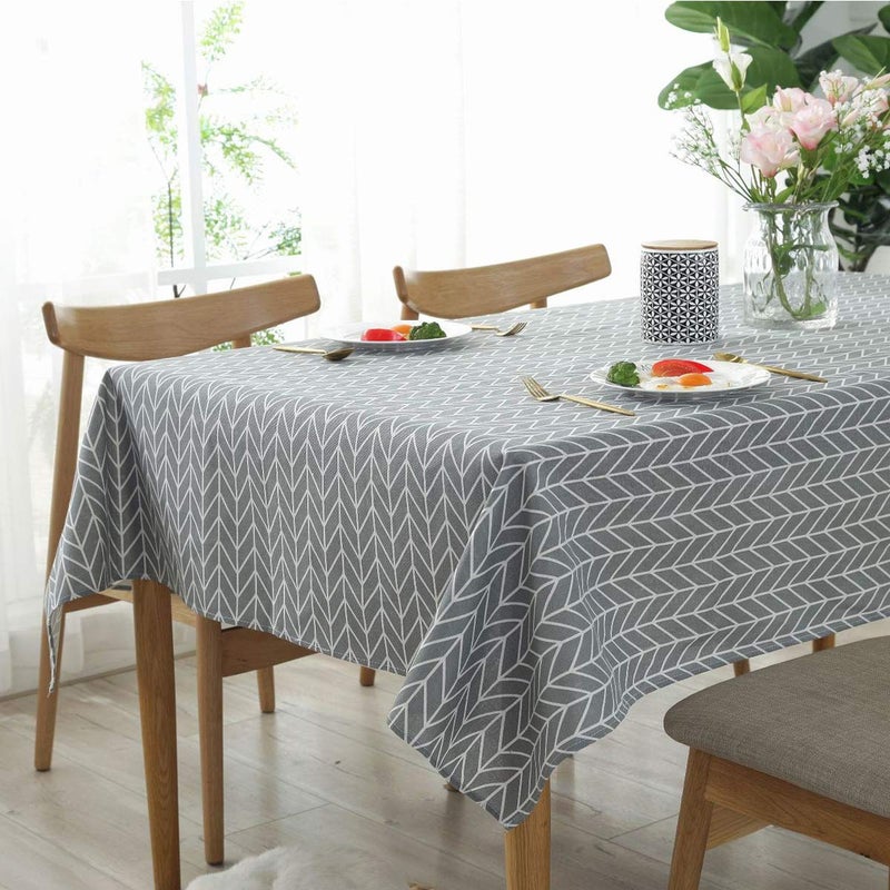 Bringsine Tablecloth Arrow Pattern Cotton Linen DustProof Table Cloth Cover for Kitchen Dinning Tabletop Linen Decor RectangleOblong 35 x 55 Inch Grey