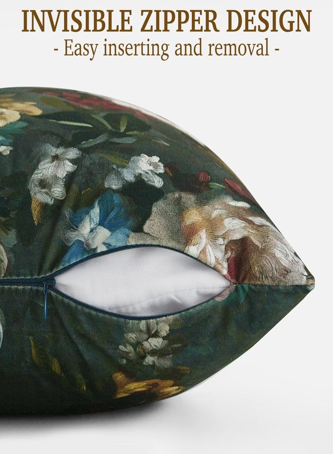 StangH Green Decorative Floral Throw Pillowcases 18x18 inch, Vintage Velvet Patterned Square Cushion Covers Super Soft Farmhouse Boho Printed Pillow Covers for Couch Armchair, Pack of 2 - Image 4