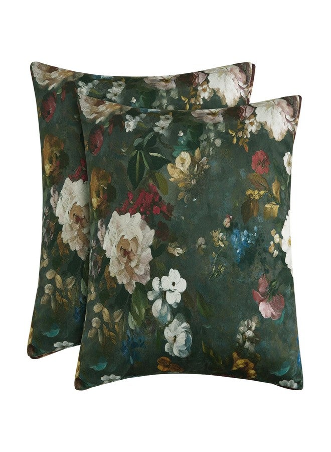 StangH Green Decorative Floral Throw Pillowcases 18x18 inch, Vintage Velvet Patterned Square Cushion Covers Super Soft Farmhouse Boho Printed Pillow Covers for Couch Armchair, Pack of 2 - Image 1