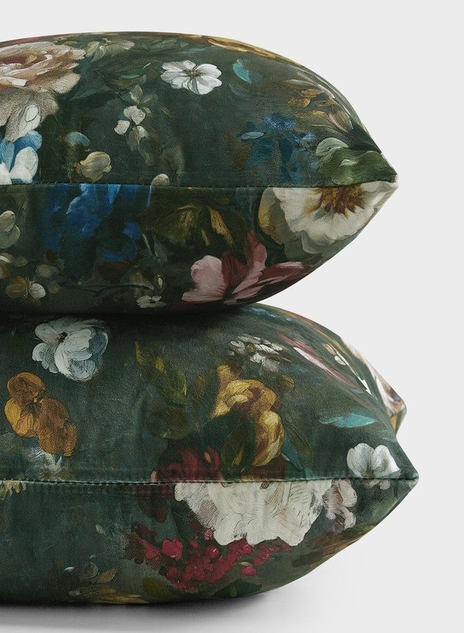 StangH Green Decorative Floral Throw Pillowcases 18x18 inch, Vintage Velvet Patterned Square Cushion Covers Super Soft Farmhouse Boho Printed Pillow Covers for Couch Armchair, Pack of 2 - Image 5