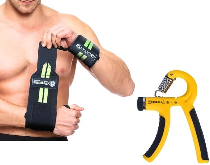 PRO365 Nylon, Silicone, Plastic Premium Gym Wrist Wrap With Adjustable Hand Gripper for Weightlifting, Heavy Lifts Maximum Support and for Superior Grip Training, Yellow & Black - Image 1