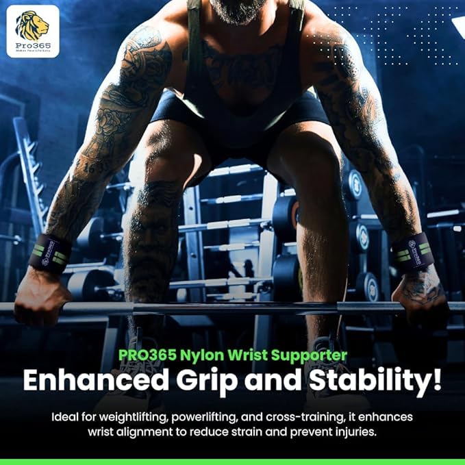 PRO365 Nylon, Silicone, Plastic Premium Gym Wrist Wrap With Adjustable Hand Gripper for Weightlifting, Heavy Lifts Maximum Support and for Superior Grip Training, Yellow & Black - Image 4