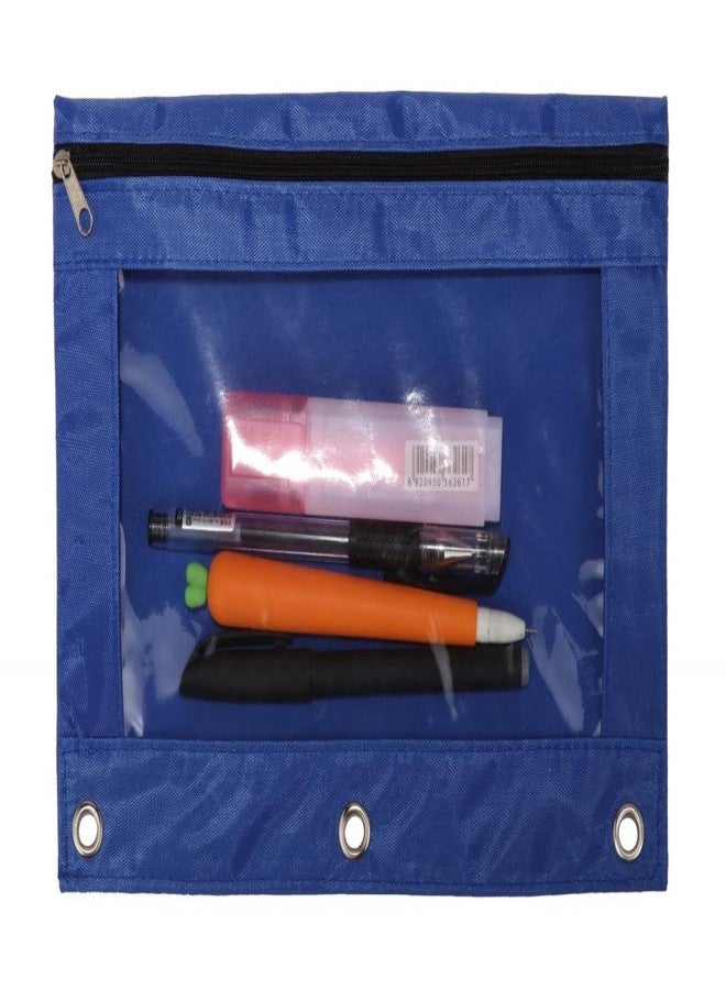 Wodison 18-Packs 3 Ring Pencil Pouch with Clear Window School Classroom Binder Pocket Case Office Stationery Bag Blue - Image 2