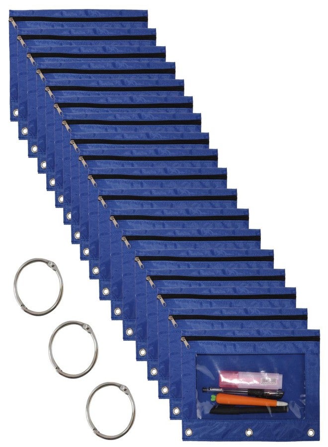 Wodison 18-Packs 3 Ring Pencil Pouch with Clear Window School Classroom Binder Pocket Case Office Stationery Bag Blue - Image 1