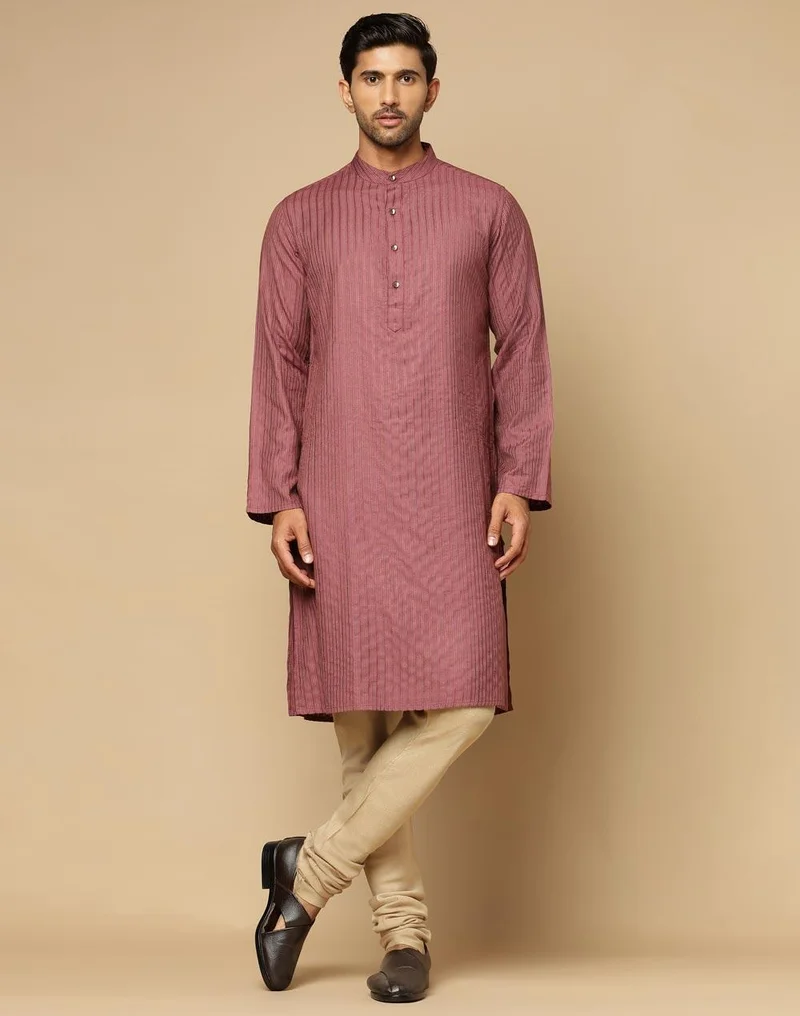 فاب انديا Purple Viscose Blend Dobby Slim Fit Long Kurta
