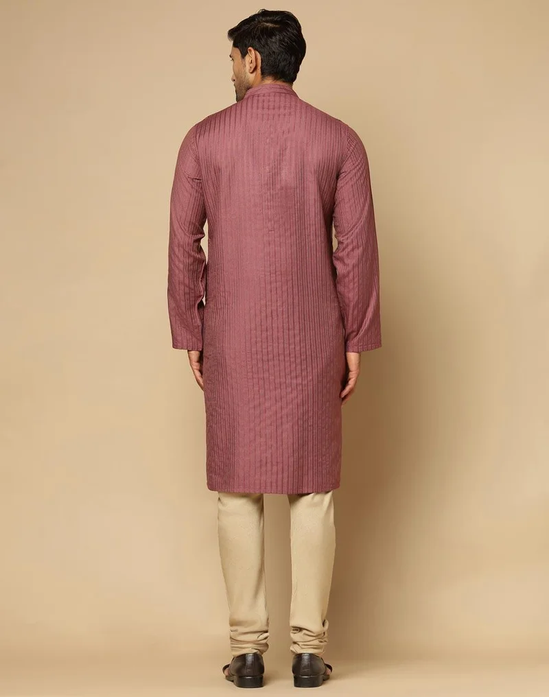 Fabindia Purple Viscose Blend Dobby Slim Fit Long Kurta