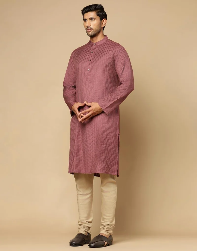Fabindia Purple Viscose Blend Dobby Slim Fit Long Kurta
