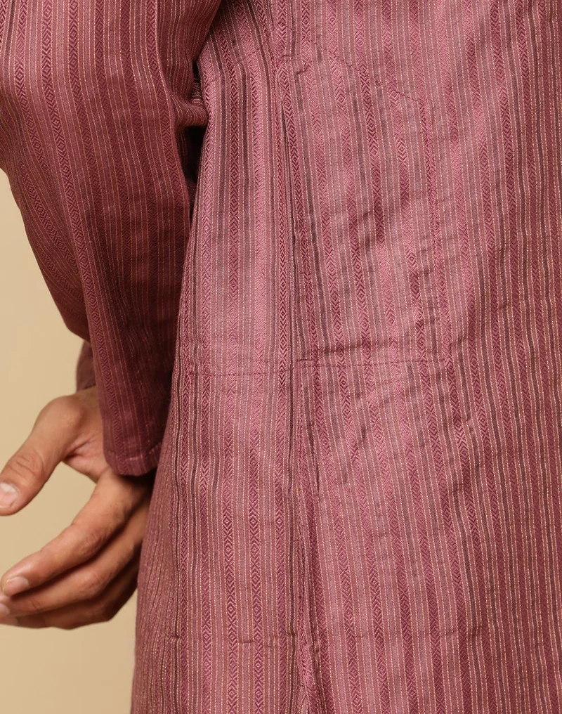Fabindia Purple Viscose Blend Dobby Slim Fit Long Kurta