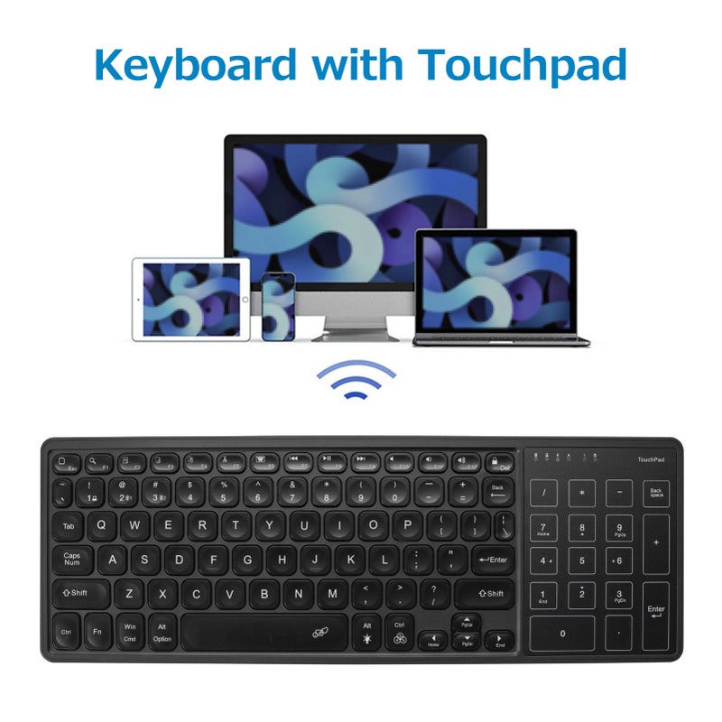Wireless Keyboard: Black Slim Lightweight Dual-Mode 2.4G+BT With 10m Transmission - Large Touchpad Multi-Gesture Control Ergonomic Rechargeable 500mAh Backlit Keyboard for Home Office Travel - Image 4