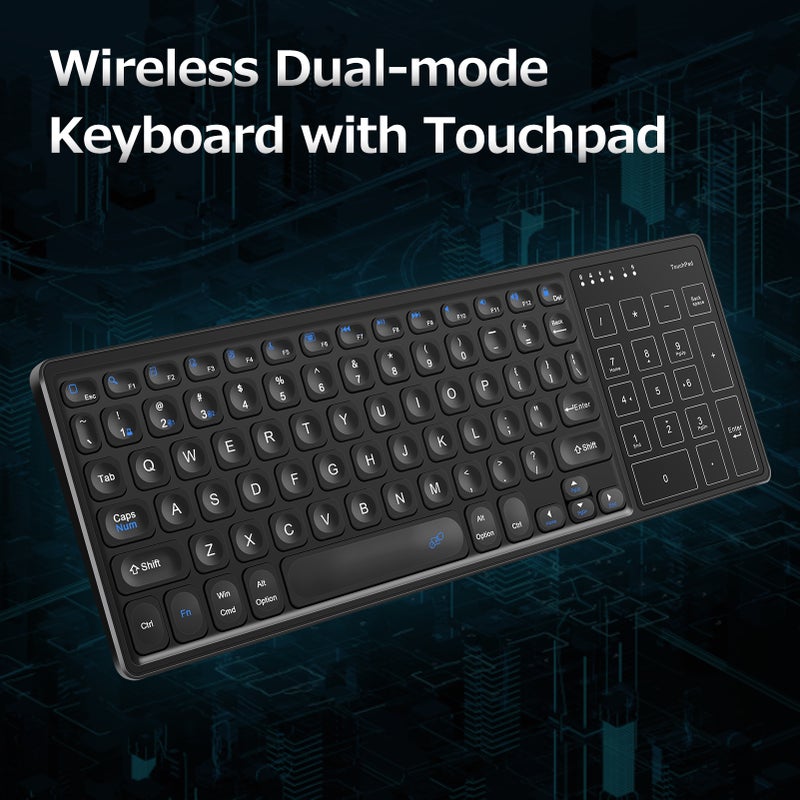 Wireless Keyboard: Black Slim Lightweight Dual-Mode 2.4G+BT With 10m Transmission - Large Touchpad Multi-Gesture Control Ergonomic Rechargeable 500mAh Backlit Keyboard for Home Office Travel - Image 3