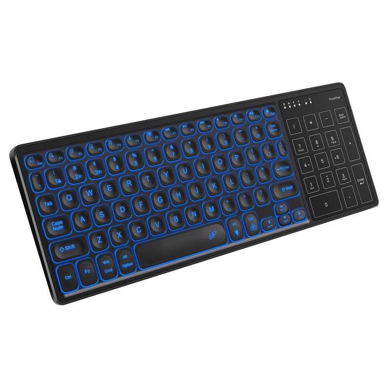 Wireless Keyboard: Black Slim Lightweight Dual-Mode 2.4G+BT With 10m Transmission - Large Touchpad Multi-Gesture Control Ergonomic Rechargeable 500mAh Backlit Keyboard for Home Office Travel - Image 1