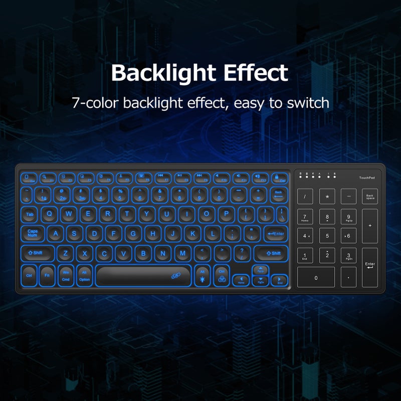 Wireless Keyboard: Black Slim Lightweight Dual-Mode 2.4G+BT With 10m Transmission - Large Touchpad Multi-Gesture Control Ergonomic Rechargeable 500mAh Backlit Keyboard for Home Office Travel - Image 2