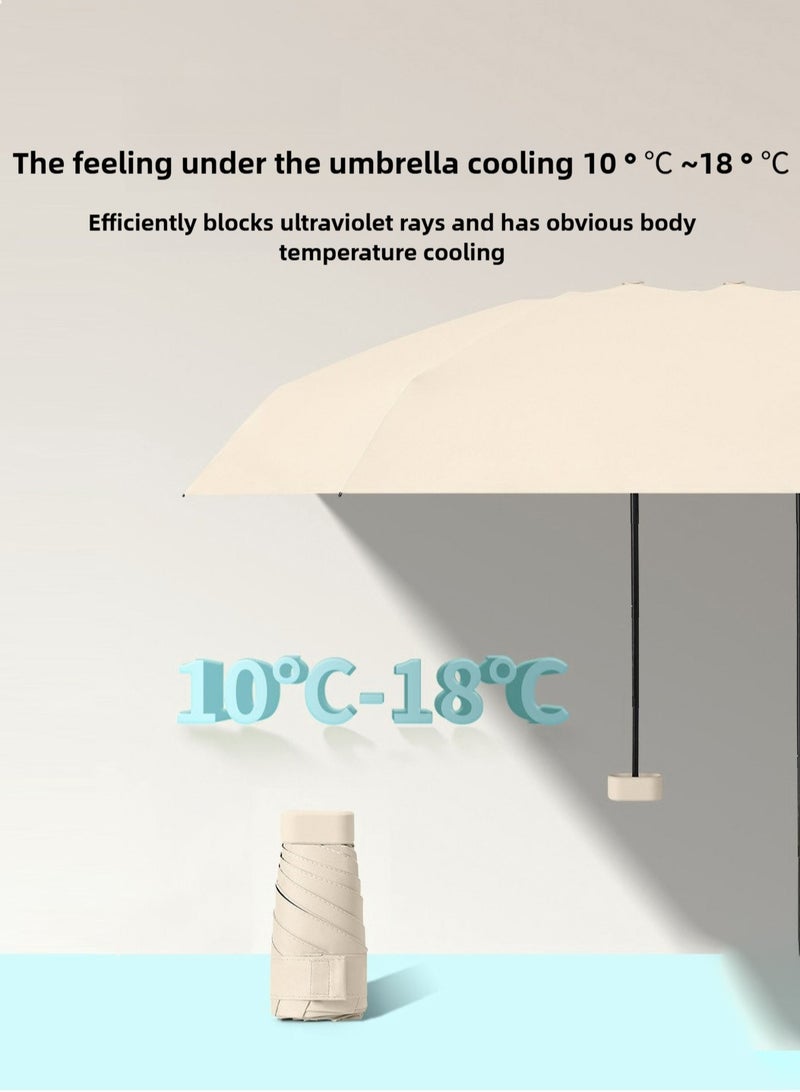 Haidue Small Folding Capsule Sun Umbrella  Mini Umbrella And Capsule Shell  Beige  - Image 3