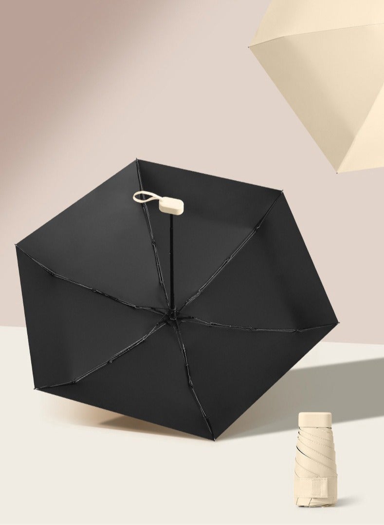 Haidue Small Folding Capsule Sun Umbrella  Mini Umbrella And Capsule Shell  Beige  - Image 5