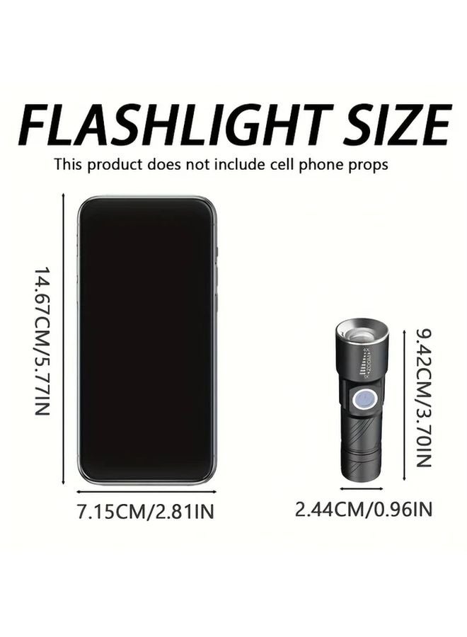 1pc Red Light Flashlight USB Rechargeable Zoomable Mini Pocket Torch For Emergency - Image 4