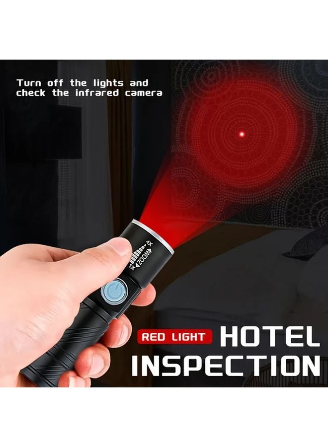 1pc Red Light Flashlight USB Rechargeable Zoomable Mini Pocket Torch For Emergency - Image 5
