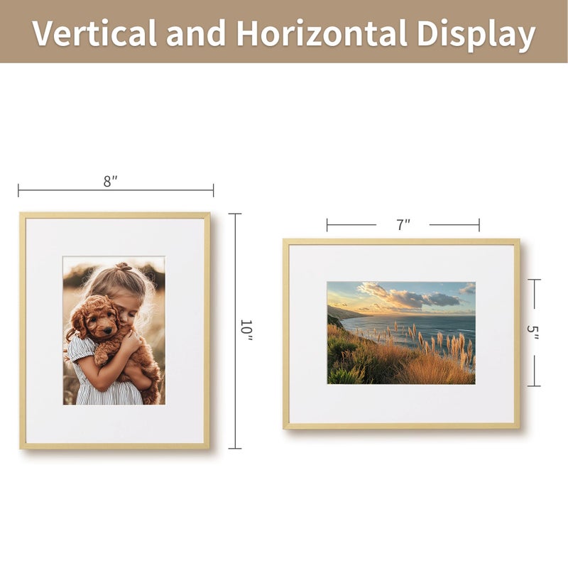 ZLG Golden 8x10 Frame, Premium 8x10 Metal Frame Matted to 5x7, Picture Frame, High Definition Plexiglass, Wall Hook Included, Set of 3 - Image 4